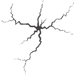 Crack on wall, earth or stone. Scratches lines on surfaces. Lightning and thunderstorm illustration. Fissures on the ground and ice. Graphic explosions textures with holes.
