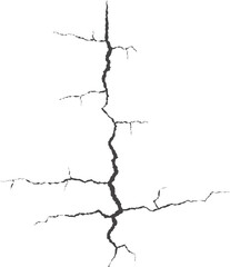 Crack on wall, earth or stone. Scratches lines on surfaces. Lightning and thunderstorm illustration. Fissures on the ground and ice. Graphic explosions textures with holes.