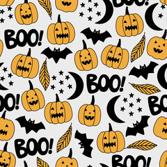 Halloween vector seamless pattern with symbols of the holiday