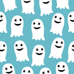Halloween vector seamless pattern with funny ghosts