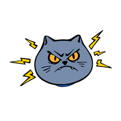 Angry cat with lightning bolts and big eyes for sticker