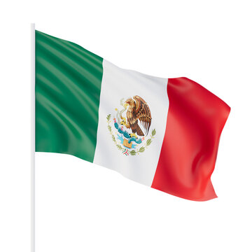 Waving flag of Mexico. Illustration of North America country flag on flagpole. 3d icon isolated on white background. 3d rendering