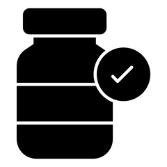 A glyph design icon of verified pills bottle