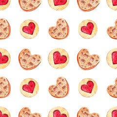 sweet waffle heart shortbread watercolor isolated on white background