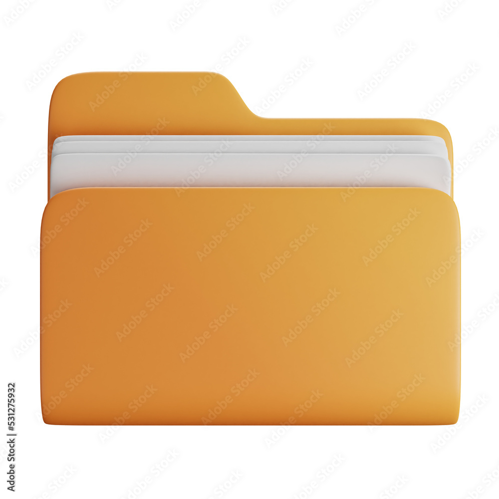 Fototapete 3d cartoon user interface illustration of a folder with files on a computer icon on an isolated back