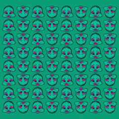 green face texture for fabric, for printing. children's fabric cheerful face frog girl