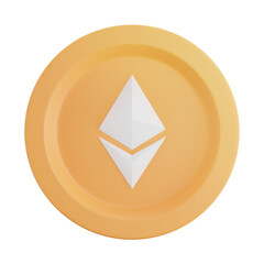 3D cartoon user interface illustration of a ethereum coin or eth coin on the blockchain but physical cartoon icon on an isolated background. With studio lighting