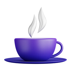 3D cartoon user interface illustration of a tea cup or cup with hot beverage icon on an isolated background. With studio lighting and a gradient colourful texture. 3D rendering
