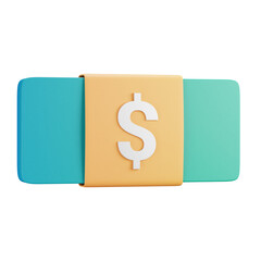 3D cartoon user interface illustration of a money with money clip or a stack of cartoon money icon on an isolated background. With studio lighting and a gradient colourful texture. 3D rendering