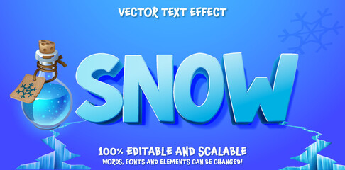 Fototapeta na wymiar Snow Ice editable text effect, 3d blue arctic style font template