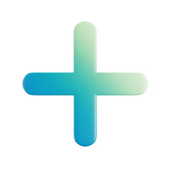 3D cartoon user interface illustration of a plus icon on an isolated background. With studio lighting and a gradient colourful texture. 3D rendering