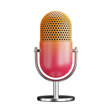 3D cartoon user interface illustration of a microphone or podcast device icon on an isolated background. With studio lighting and a gradient colourful texture. 3D rendering