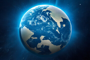 Naklejka na ściany i meble Blue planet earth ten thousand years later. Ice Age. Illustration.