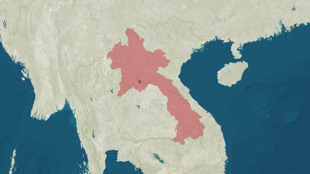 Zoom in to the map of Laos with text, textless, and with flag
