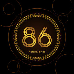86th Anniversary Celebration with golden text and ring, Golden anniversary vector template
