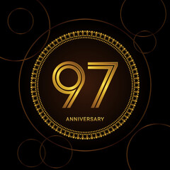 97th Anniversary Celebration with golden text and ring, Golden anniversary vector template