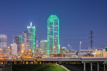 Fototapeta na wymiar Dallas Landmark Illuminated at Twilight