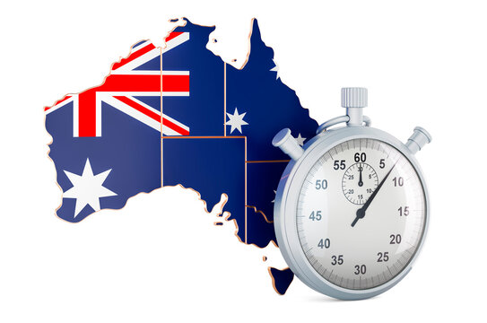 Australian Map With Stopwatch, 3D Rendering