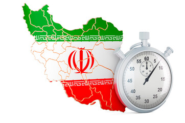 Fototapeta premium Iranian map with stopwatch, 3D rendering