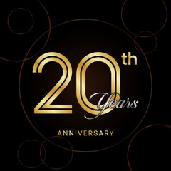 Fototapeta na wymiar 20th Anniversary Celebration with golden text, Golden anniversary vector template