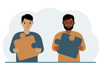 Team metaphor. People putting puzzle pieces together. The concept of teamwork and cooperation. Business concept.