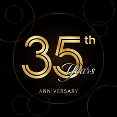 35th Anniversary Celebration with golden text, Golden anniversary vector template