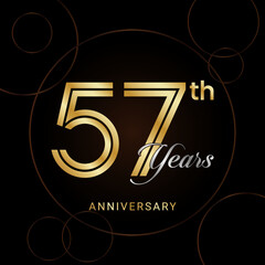 57th Anniversary Celebration with golden text, Golden anniversary vector template
