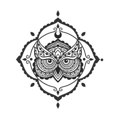 Owl zen art mandala in line art style. Vector Illustration
