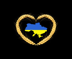 Kolosok, Ukraine. Spikelets in the shape of a heart on a black background. 3d illustration