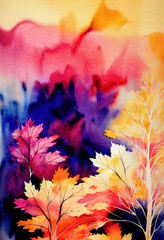 Autumn leaves, watercolour, abstract, nature