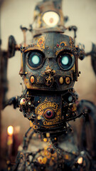 Fototapeta na wymiar Steampunk Robot, Portrait, Character Design, Concept Art