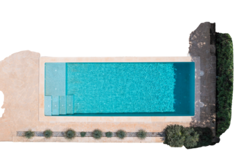 Country house swimming pool area on a transparent background