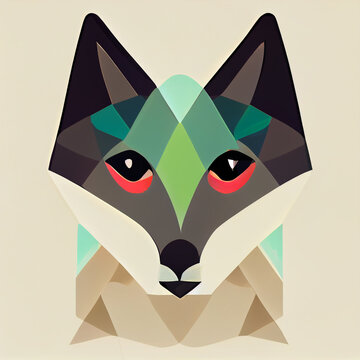 Colored wolf flat illustration, render by neural networks