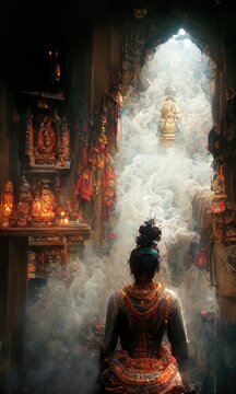 Woman praying in an hindu temple