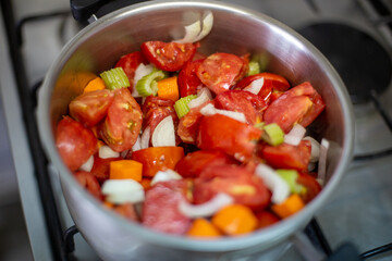 frying pan with vegetables