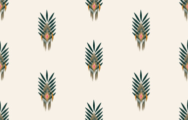 Fototapeta na wymiar Ethnic pattern ikat seamless. Tribal African Indian traditional embroidery vector background. Aztec fabric carpet batik ornament chevron textile decoration wallpaper