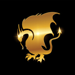 Golden Heraldic Dragon Vector Sign