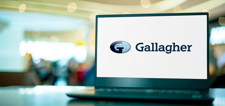 Laptop computer displaying logo of Arthur J. Gallagher