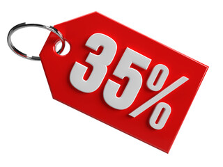 Tag 35 percent off promotion 3d rendering isolated