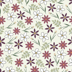 Fototapeta na wymiar Decorative trendy beautiful floral vector seamless ditsy pattern design for textile and printing. Repeat texture background of flower bloom and leaves