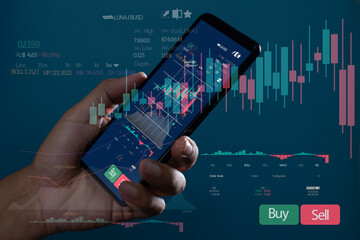 Businessman  trader using smart phone executing financial stock trade market trading order