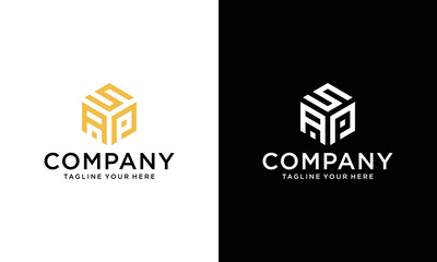 initial SAP Letter Logo Design polygon Monogram Icon Vector Template on a black and white background.