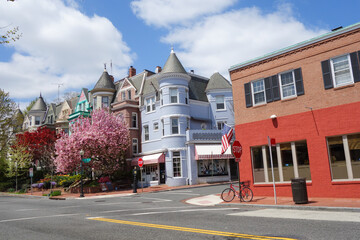 Historical Georgetown street in springtime - Washington DC United States