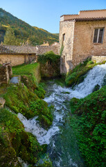 houses in the medieval village of rasiglia, umbria, italy