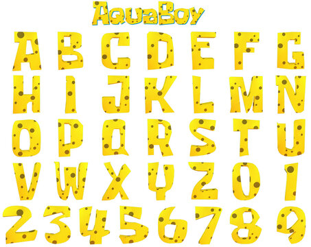 Aquaboy yellow cartoon transparent alphabet 3D illustration