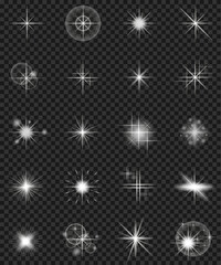 shining stars with glow effect and sparks vector illustration