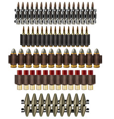 Isolated artwork illustration of various bullet or ammo belts. - obrazy, fototapety, plakaty