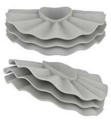 Isolated 3d render illustration of white colored layered jabot in various angles. - obrazy, fototapety, plakaty
