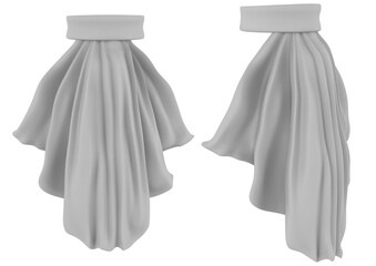 Isolated 3d render illustration of white colored jabot clothing accessory.