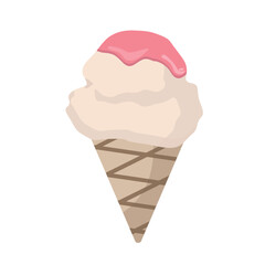 Ice Cream Vector. Strawberry Ice Cream. Vanilla Ice cream with Strawberry Topping. Ice-Cream Vector Illustration